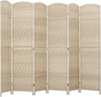 HOMCOM Room Divider, 6 Ft 6 Panel Folding Privacy Screen, Hand-Woven PP Wall Partition with Pine Wood Frame, Freestanding Room Separator for Bedroom, Home Office, No Assembly, Washed Oak