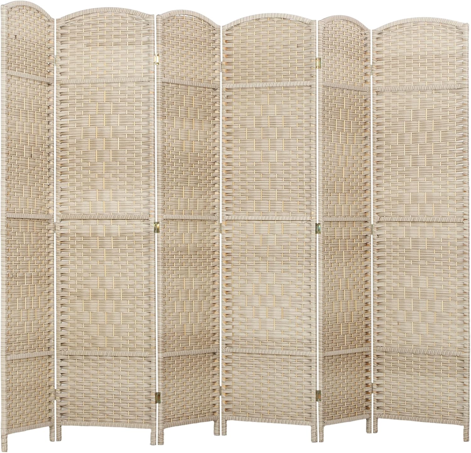 HOMCOM Room Divider, 6 Ft 6 Panel Folding Privacy Screen, Hand-Woven PP Wall Partition with Pine Wood Frame, Freestanding Room Separator for Bedroom, Home Office, No Assembly, Washed Oak