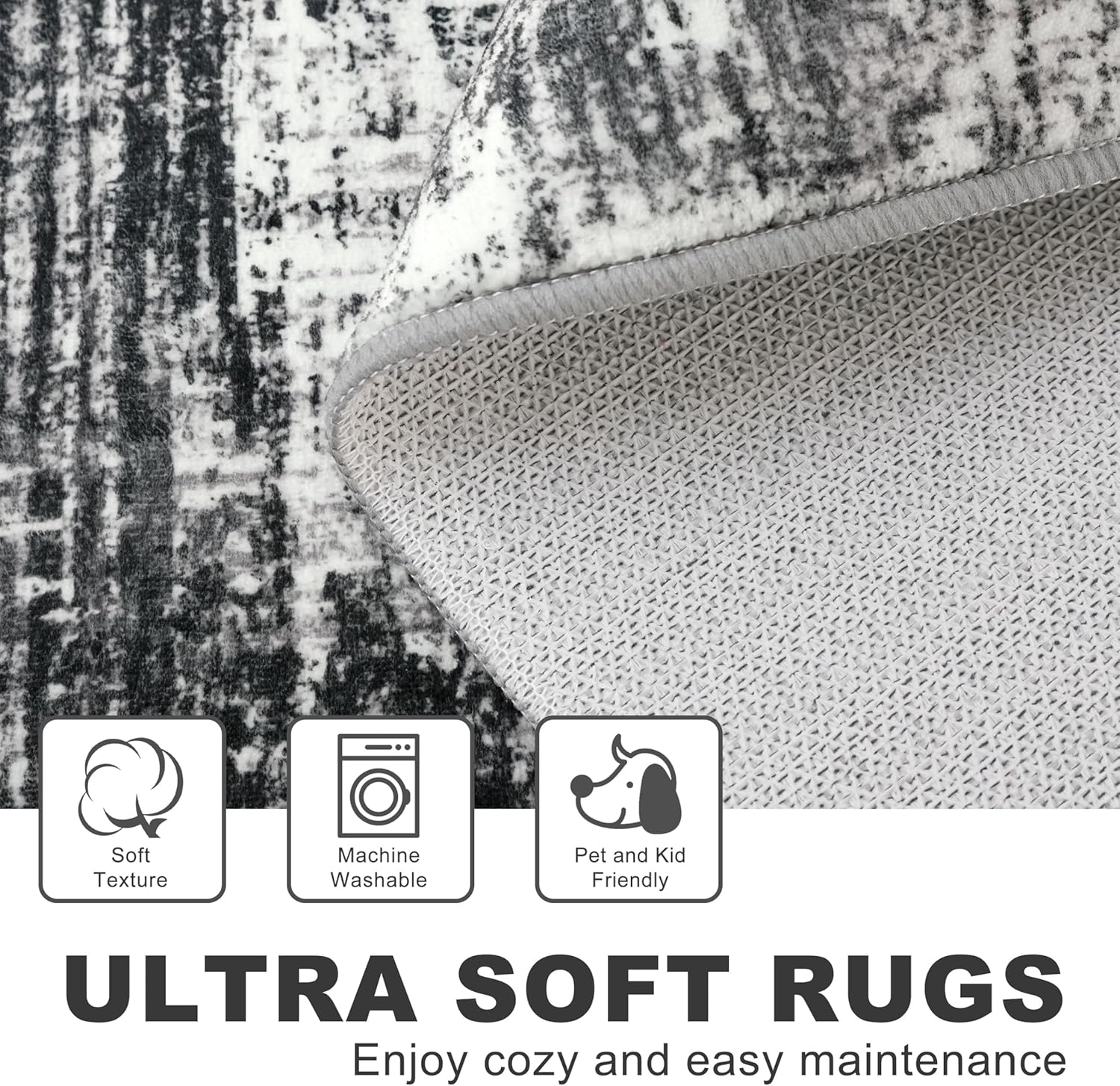 KILOCOCO Modern Abstract Runner Rug 2x6 ft Washable Hallway Runner Rug Non Slip Soft Printed Kitchen Runners for Hallways Entryway Bedside Laundry Room Floor Runners, Black/Grey