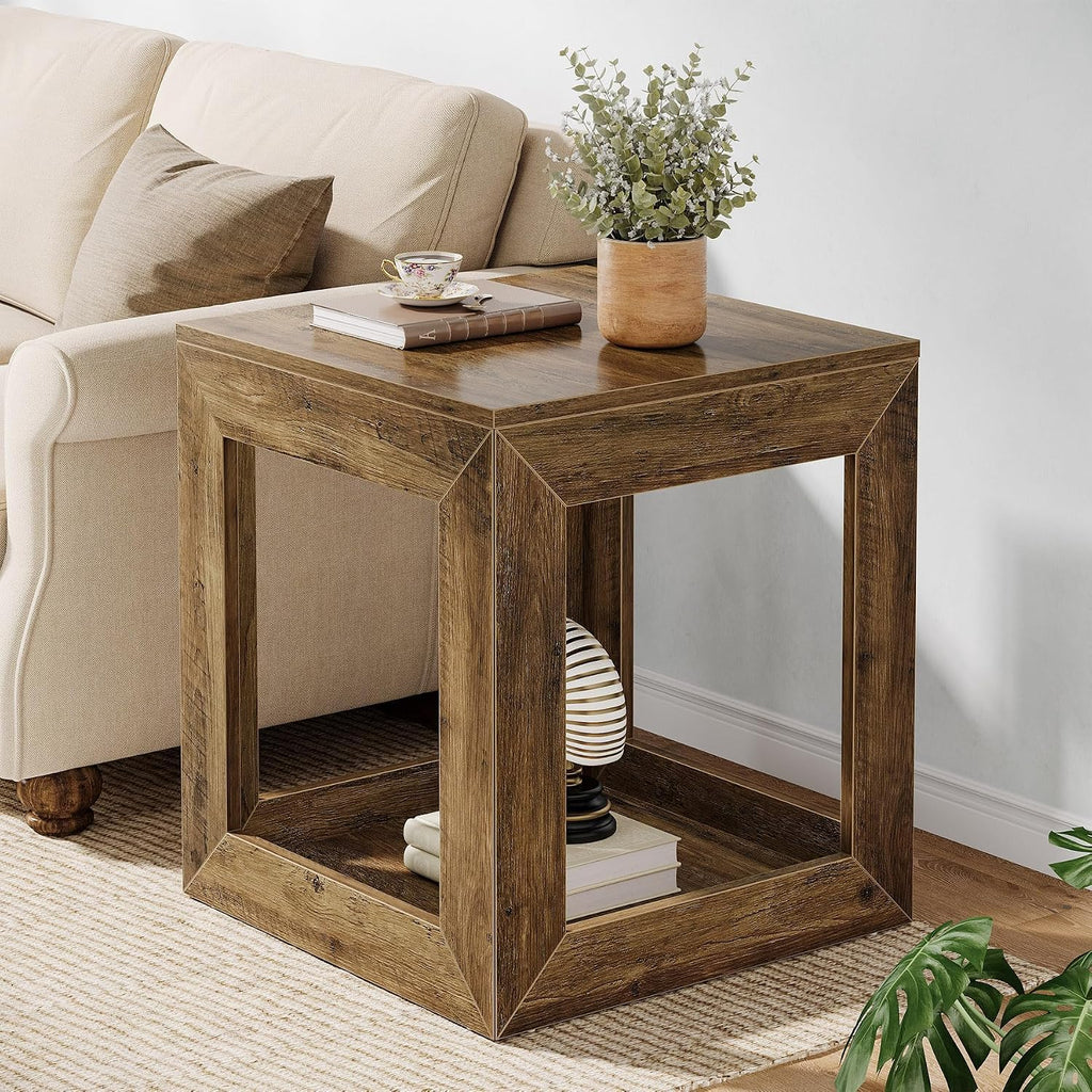 Tribesigns Farmhouse End Table, 20" Large Square Side Table with Storage Shelf, Rustic Wood Nightstand for Bedroom, Living Room, and Office, Easy Assembly (Rustic Brown, 1PC)