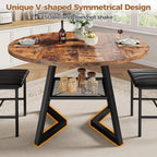 IRONCK 47.2" Round Dining Table for 4, Industrial Kitchen Table with Large Storage Shelf, Space Saving Wood Circle Dinner Table for Kitchen & Dining Room, Vintage