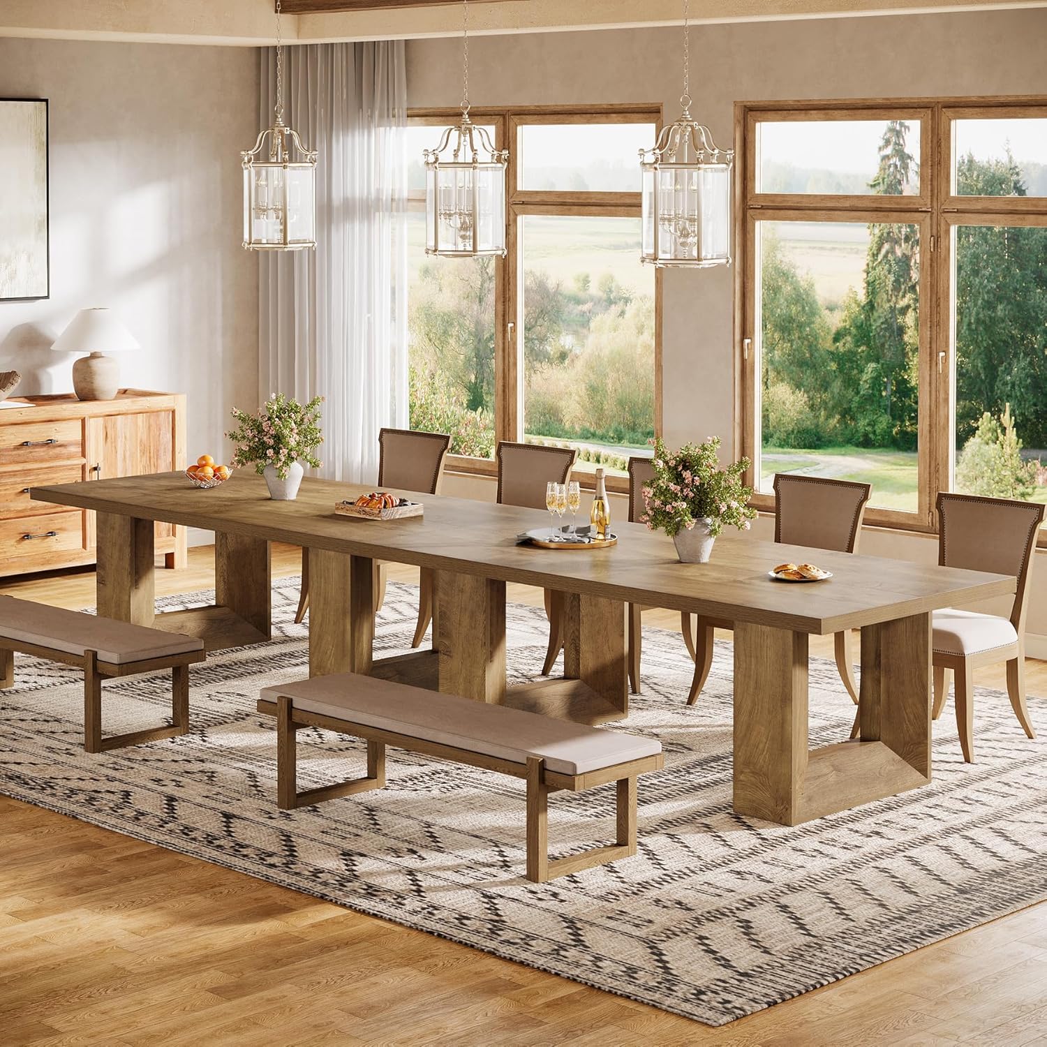 Tribesigns Farmhouse Wooden Dining Table, 63-Inch Rectangular Kitchen Table with Heavy Duty Legs for Kitchen & Dining & Living Room, Brown