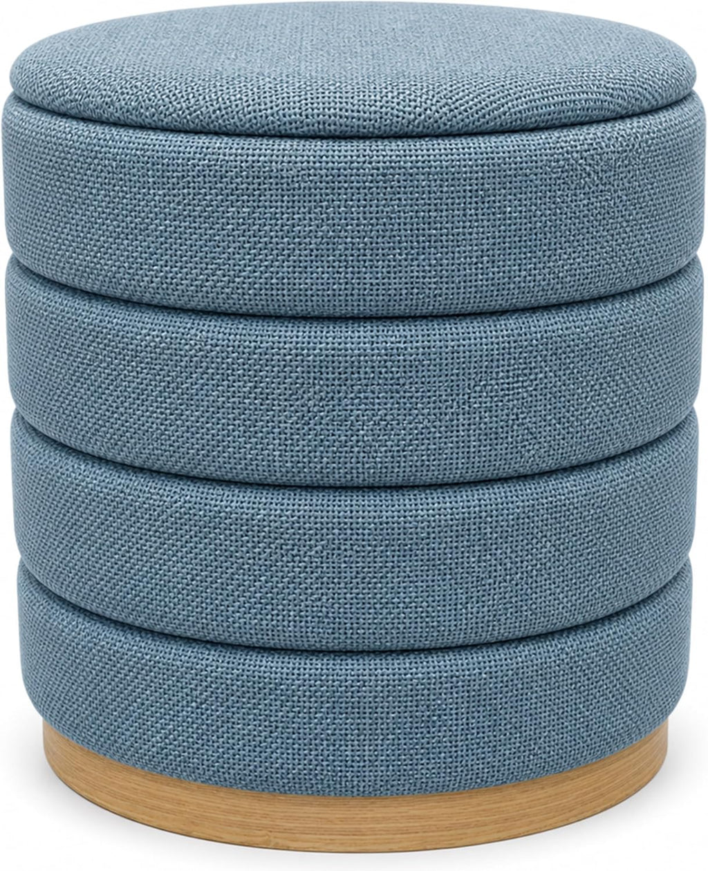 Ottoman Collection Stylish Linen Cylinder Storage Light Blue Round Footrest Vanity Stool Furniture Living Room Small Bench 16" L X16 W X 17" H