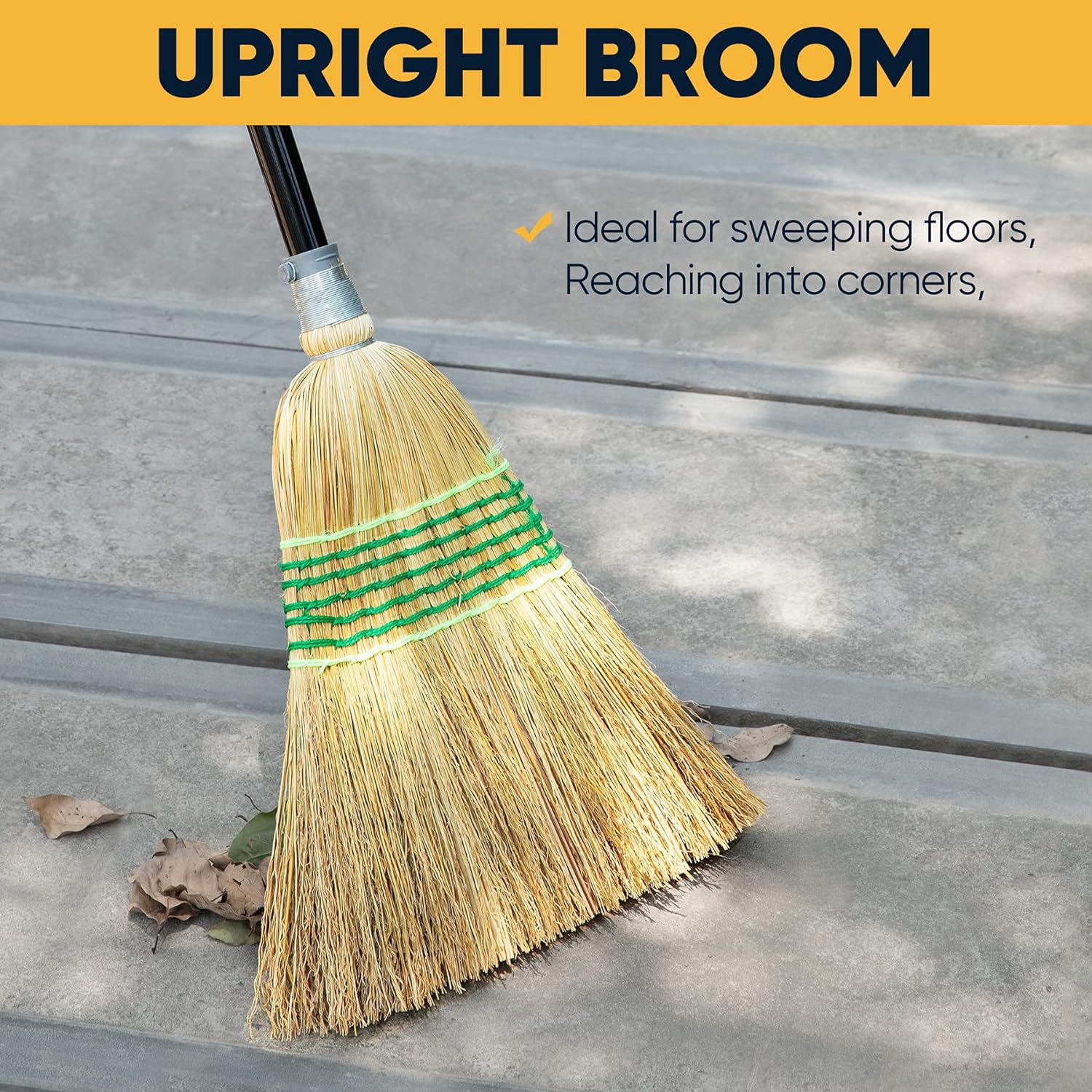 Yocada Heavy-Duty Corn Broom Commercial Indoor Outdoor Broom 59.8 inch Tall for Courtyard Garage Lobby Mall Market Floor Home Office Leaves Stone Dust Rubbish