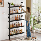 Industrial Wine Rack Wall Mounted, Industrial Pipe Bar Shelf for Wine Display, 5-Tier Rustic Hanging Organizer for Wine Bottle Storage in Kitchen, Bar, Pub, Cellar(Black, 36 Inch)