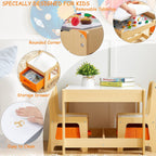 GTOLV Kids Table and Chair Set, 3 in 1 Wooden Activity Table with Storage Drawer for Toddlers Drawing, Reading, Crafts, 2 in 1 Detachable Tabletop Table Set for Nursery, Playroom (Natural)