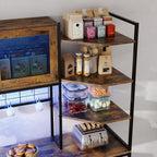 Loomie Bakers Rack with Power Outlet and LED Light, 71" Tall Kitchen Microwave Stand with Fridge Space, Farmhouse Coffee Bar Cabinet with Mesh Doors, Kitchen Shelves with Hooks (Rustic Brown)