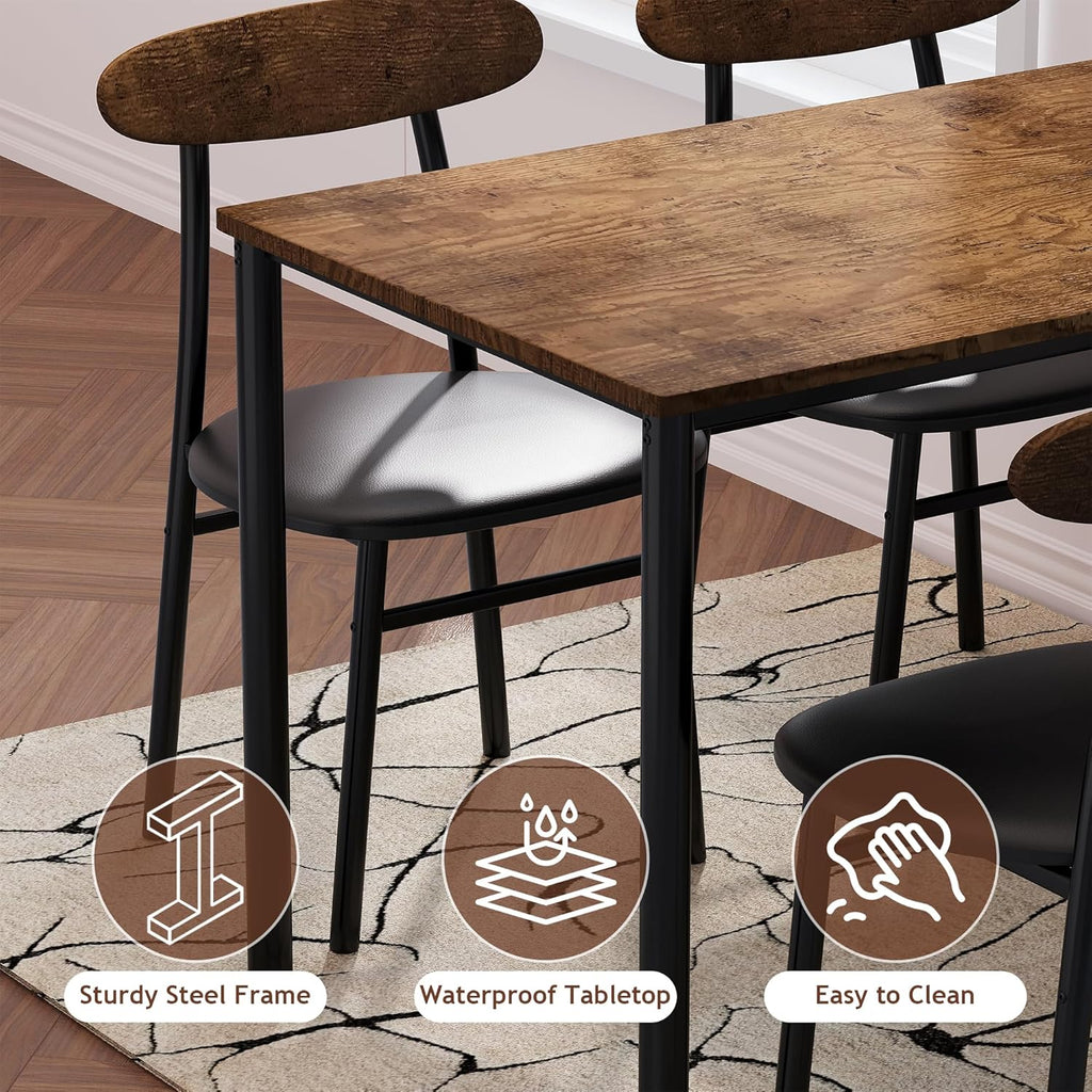 Yumori Dining Table Set for 2, Wood Square Table with 2 Upholstered Chairs for Kitchen and Dining Room, Space Saving (Rustic Brown)