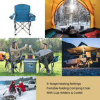 ARROWHEAD OUTDOOR Heated Camping Chair – Heavy-Duty Portable Folding Chair with 3 Heat Modes, 6-Can Cooler, Cup & Wine Glass Holder – Supports 330lbs