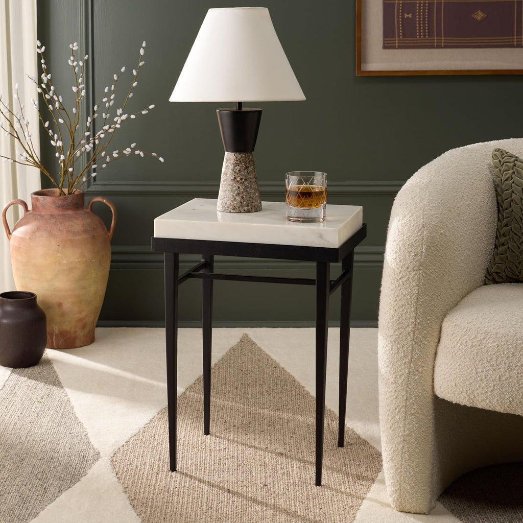 SAFAVIEH Home Collection - Eldin Side Table, Cream Marble Top with Black Metal Legs, Fully Assembled (ACC3746A)