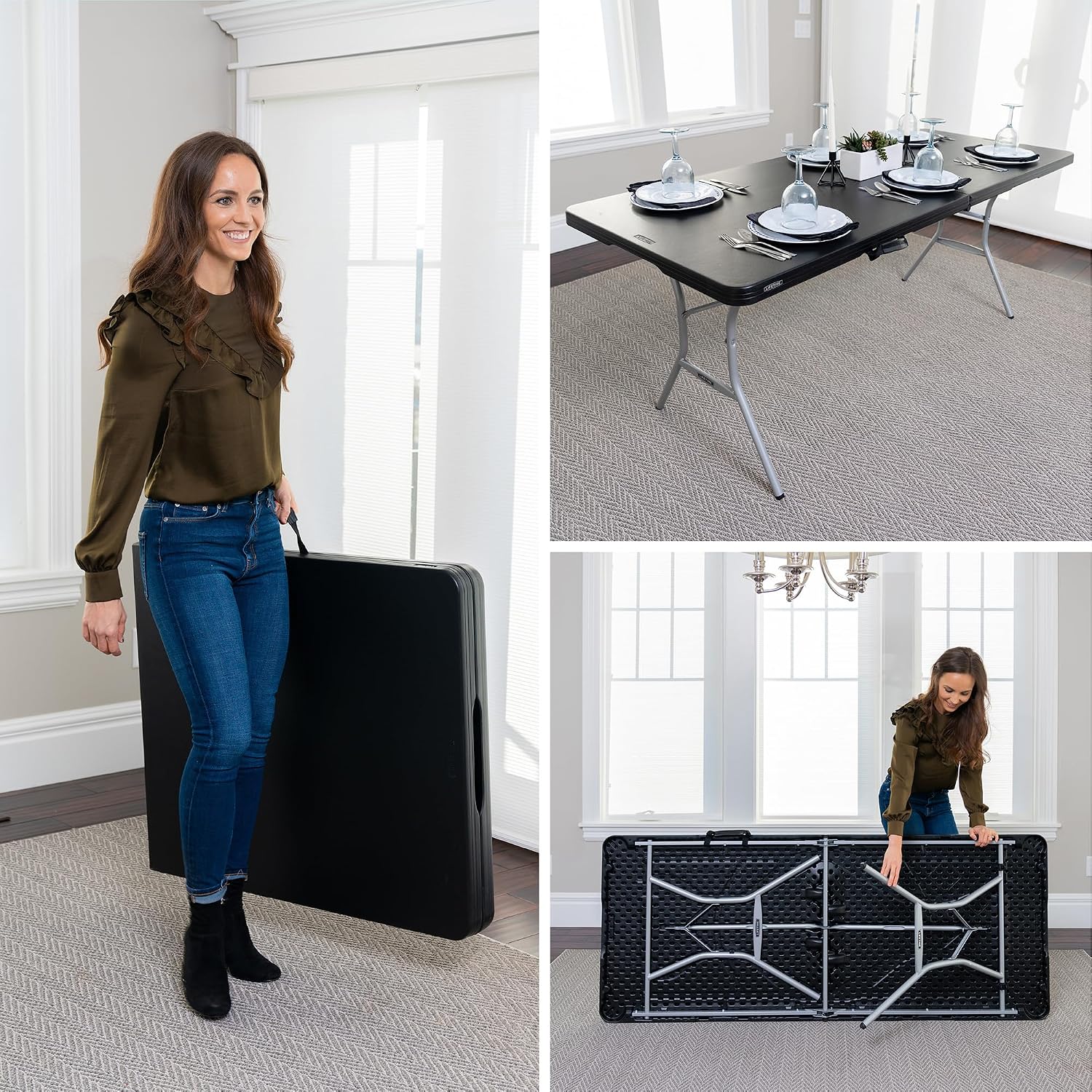 LIFETIME 6-Foot Fold-in-Half Table, Light Commercial Folding Table, Black