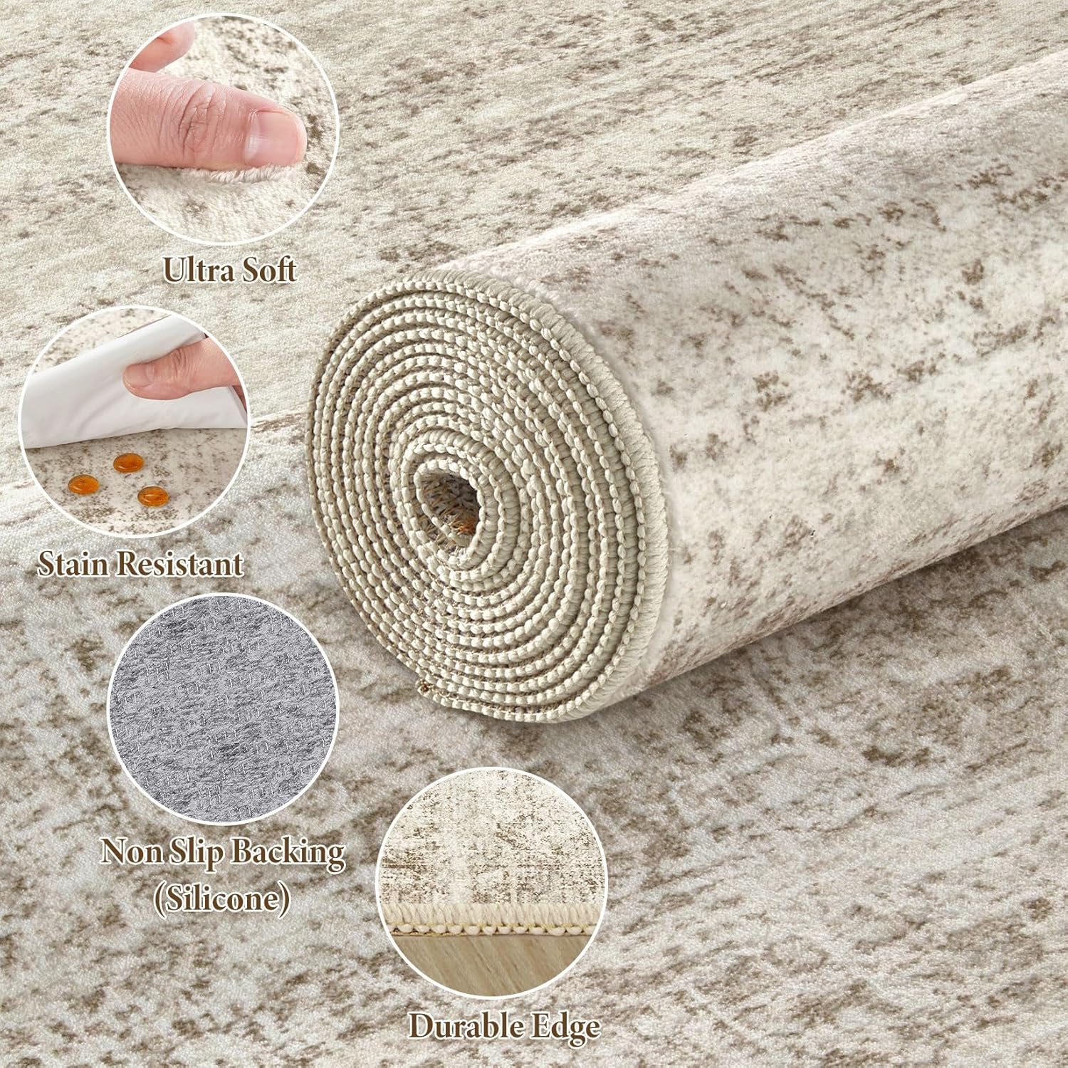 8x10 Area Rugs Living Room: Washable Non Slip Soft Abstract Beige Rugs for Bedroom Dining Deor, Low Pile Stain Resistant Indoor Carpet for Farmhouse Nursery Office Kid & Pet Friendly