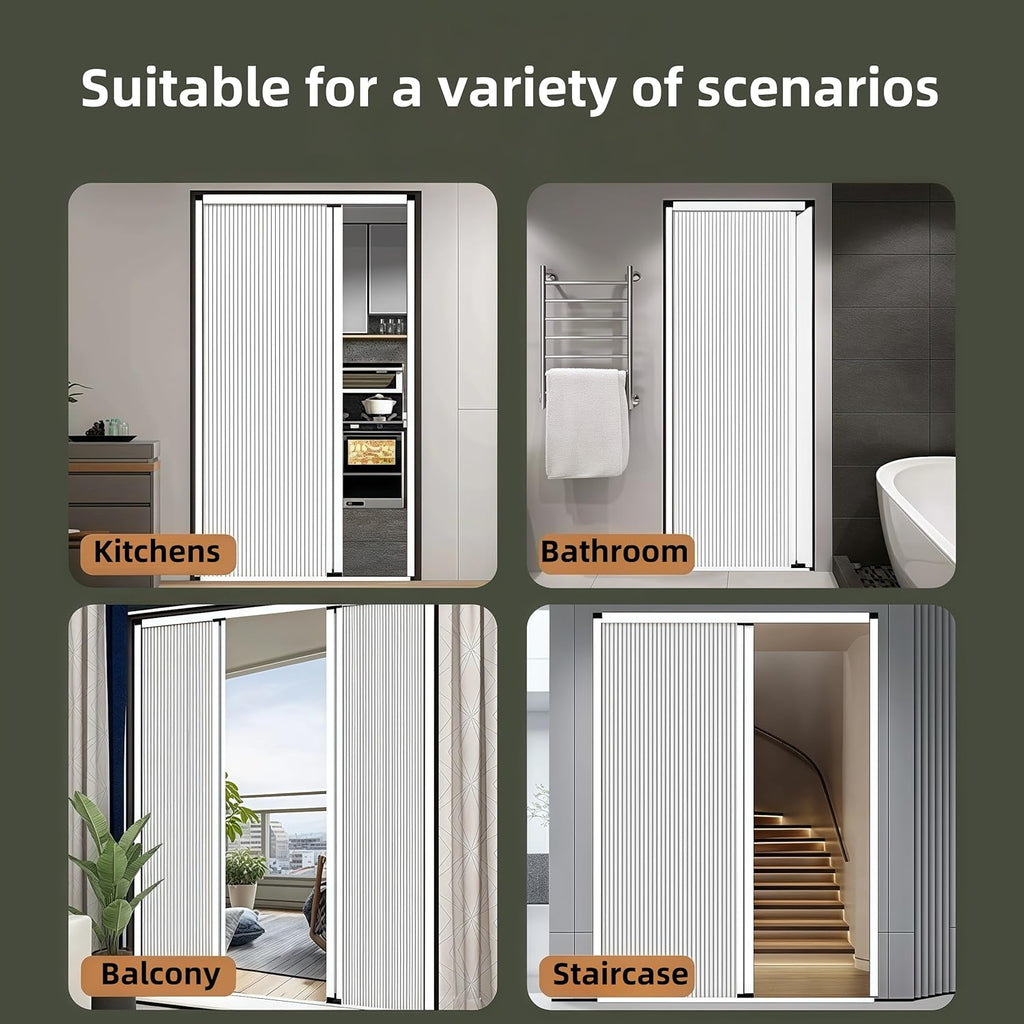 No-Drilling Sliding Folding Door,Interior Accordian Door with Aluminum Frame and Cellular Fabric,Room Divider for Closet RV Patio Shower Door Suitable，Customize Size (Blackout White)