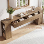 Tribesigns Extra Long Console Table, 79-Inch Entryway Table with 2 Drawers and Side Storage Shelves, Farmhouse Behind Couch Table for Entrance, Hallway, Foyer, Living Room, Brown