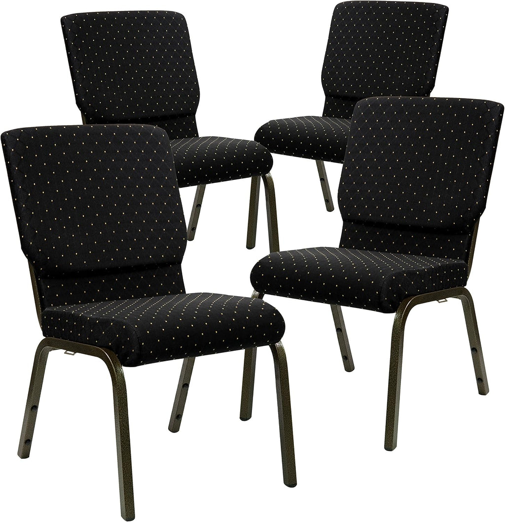 Flash Furniture 4 Pack HERCULES Series 18.5''W Stacking Church Chair in Black Dot Patterned Fabric - Gold Vein Frame