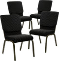Flash Furniture 4 Pack HERCULES Series 18.5''W Stacking Church Chair in Black Dot Patterned Fabric - Gold Vein Frame