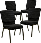 Flash Furniture 4 Pack HERCULES Series 18.5''W Stacking Church Chair in Black Dot Patterned Fabric - Gold Vein Frame