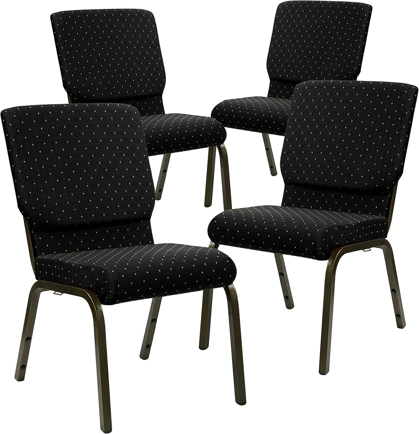 Flash Furniture 4 Pack HERCULES Series 18.5''W Stacking Church Chair in Black Dot Patterned Fabric - Gold Vein Frame