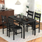 Hooseng Dining Table Set for 4, Wood Kitchen Table Chairs Set with Storage, Farmhouse 5 Piece Dining Room Table Set, Space-Saving Dinette Set for Breakfast Nook, Apartment (Black)