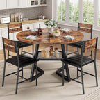 IRONCK Round Dining Table Set for 4, 47.2'' Kitchen Table with 4 PU Leather Upholstered Chairs, Dining Room Table Set with Large Storage Shelf, 5 Piece Kitchen Table and Chairs, Rustic Brown