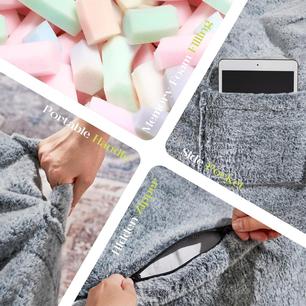 Hobestluk Bean Bag Chair for Adult Giant Beanbag with Filler Grey 3FT | Breathable material Removable Machine Washable Cover Memory Foam Living room Bedroom Reading Gaming Oversized Large Big