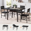MapleGrace Dining Table Set for 4, Extendable Kitchen Table with 4 PU Leather Upholstered Dining Room Chairs, Wood Kitchen Table Set with Built-in Storage Rack for Dining & Small Spaces, Black