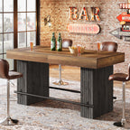 Tribesigns 62.2 Inch Bar Table, Industrial Counter Height Pub Dining Table, Rectangular Home Bar Units with Metal Footrest for Home Kitchen, Dining Room, Bistro, Brown and Dark Grey