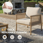 Outdoor Accent Chair, Patio Lounge Chairs Set of 2 with Hand-Woven Rope & Waterproof Cushions, Comfy Metal Patio Outdoor Chair, All-Weather Balcony Seating for Garden/Porch/Poolside, Grey