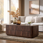 51" Fluted Coffee Table with 4 Drawers, Mid Century Modern Large Coffee Table with Storage, Rectangle Wood Center Table for Living Room, Dark Walnut