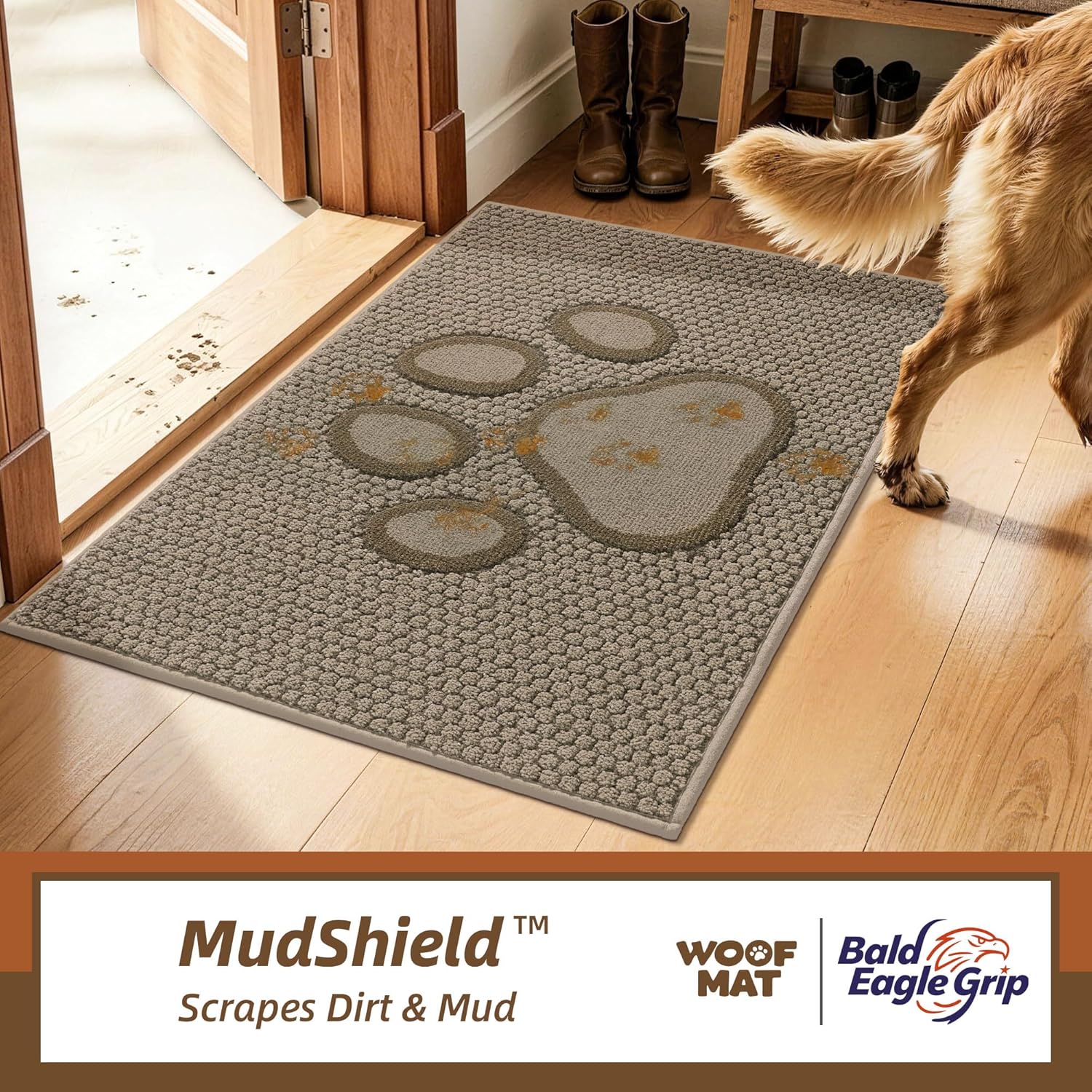 Dog Paw Doormats 20''x32'' for Dirty Paws, Washable Entryway Rugs Floor Mats Dirt Trapper with TPR Backing, Absorbent Low Profile Door Mat for Front Door, Hallway, Entryways, Beige