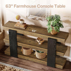 Tribesigns 63-Inch Long Console Table, 3-Tier Entryway Table with Storage, Farmhouse Wood Behind Couch Tables for Entryway, Living Room, Hallway, Rustic Brown & Black