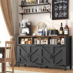 knoworld Buffet Sideboard with Storage Farmhouse with 4 Doors, 55'' Large Kitchen Storage Cabinet Wood Coffee Bar Cabinet Buffet Table with Shelves for Kitchen, Dining Room, Entryway (Black, 55 in)