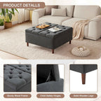 Weture 35 Inch Extra Large Storage Ottoman Coffee Table, No Assembly Required, Oversized Square Ottoman with Storage, Tufted Upholstered Ottomans Coffee Table for Living Room (Fabric, Dark Grey)
