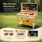 Wooden Mud Kitchen,Outdoor Play Kitchen with Sink,Blackboard and Accessories for Kids,Fir Wood Pretend Play Toy for Boys Girls Backyard
