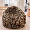 XeGe Faux Fur Leopard Print Bean Bag Chair Cover (No Filler), Fluffy Stuffed Animal Storage Cheetah Bean Bag Home Decor, Furry Fuzzy Big Beanbag Cover for Adults Teens Kids Girls, Anti-slip, Brown