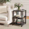 Giantex 3-Tier End Table, Rolling Side Table w/Open Storage Shelves, Sturdy Mesh Metal Frame & Lockable Wheels, Mobile Small Bedside Night Stand for Bedroom Living Room Office