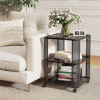 Giantex 3-Tier End Table, Rolling Side Table w/Open Storage Shelves, Sturdy Mesh Metal Frame & Lockable Wheels, Mobile Small Bedside Night Stand for Bedroom Living Room Office