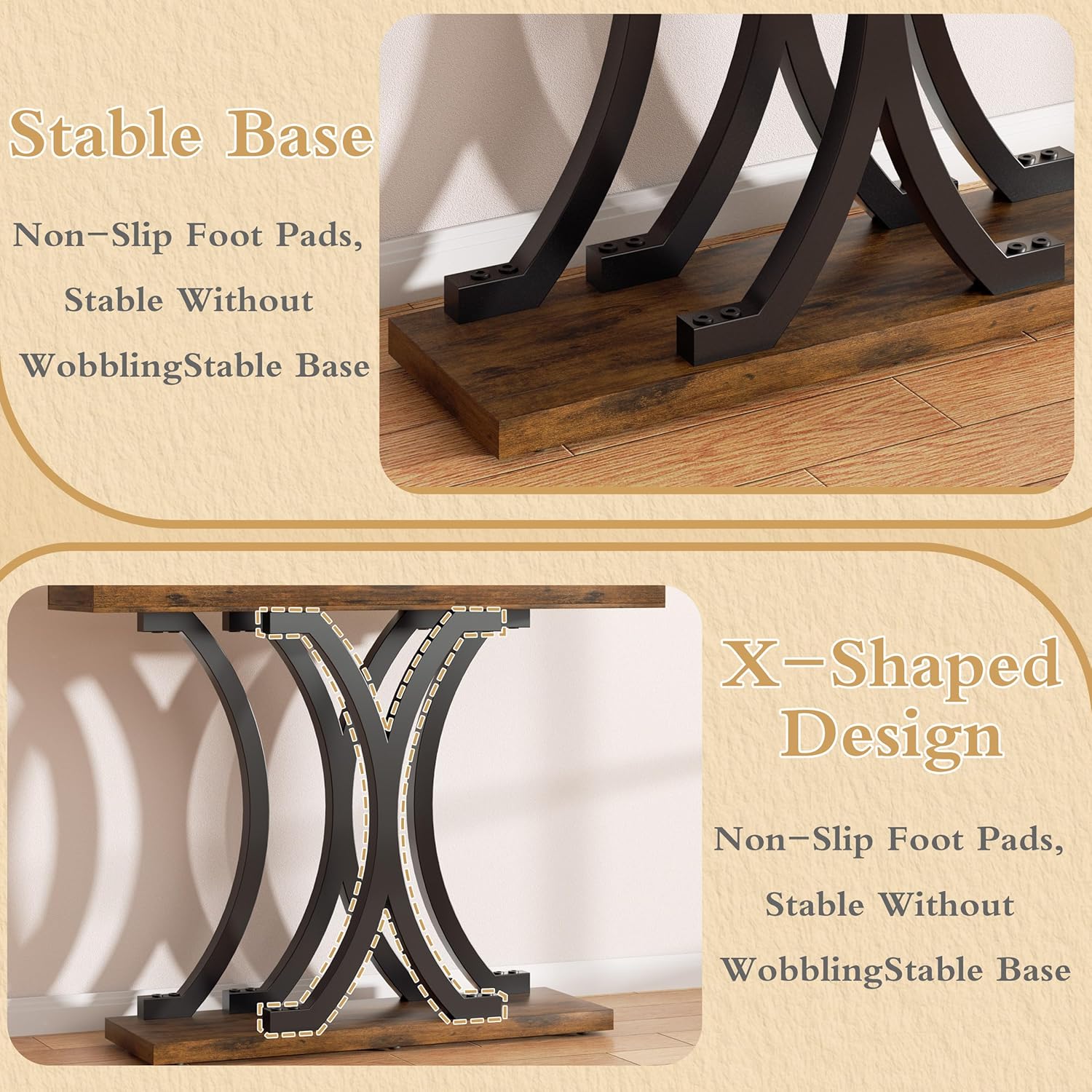 JUSTOGO 43.3" Console Table for Entryway, Industrial Sofa Table Entryway Table, Narrow Wood Accent Tables X-Shaped Metal Hallway Table for Living Room, Small Spaces, Entrance, Foyer, Rustic Brown