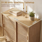 Fat Ant Sideboard Buffet Storage Cabinet, Rattan Credenza Buffet Table, Boho Console Accent Cabinet with Sliding Doors, Coffee Bar Cabinets for Kitchen Entryway Living Room, Natural