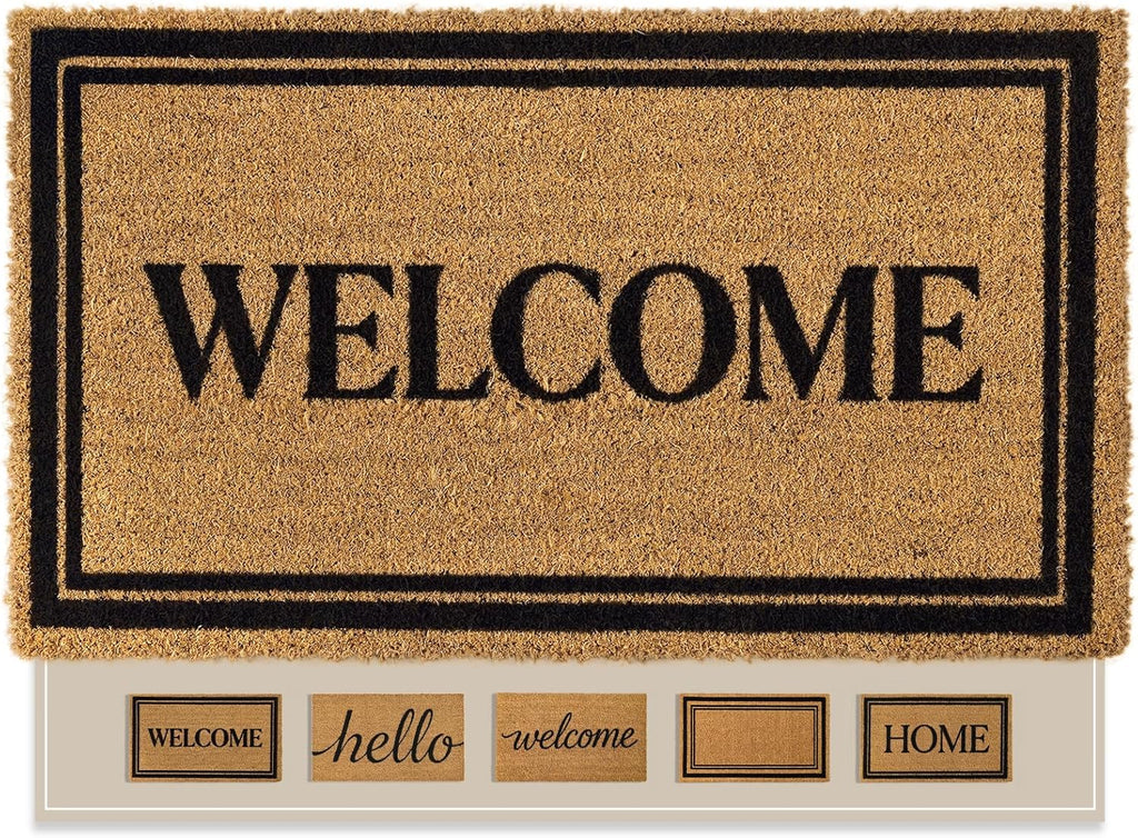 Kelarea Coco Coir Welcome Door Mat with Heavy Duty Backing, 17" x 30" Non-Slip, Easy Clean Mat for Front Door, Entrance, Porch, Indoor/Outdoor
