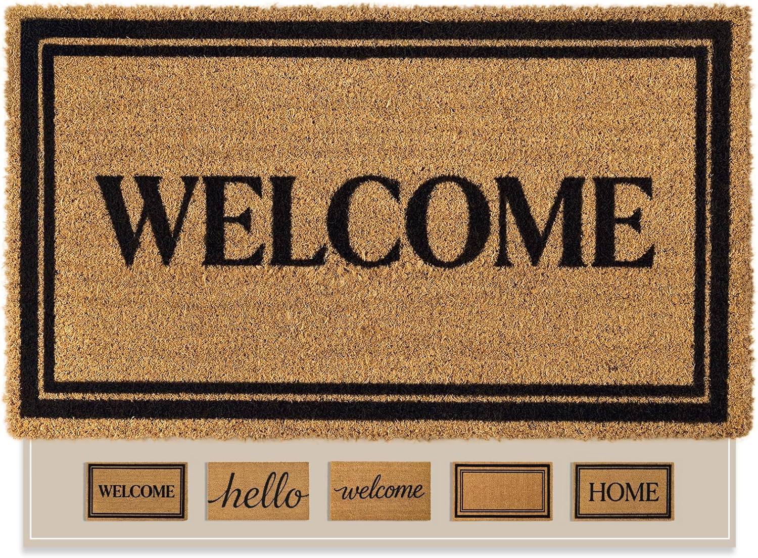 Kelarea Coco Coir Welcome Door Mat with Heavy Duty Backing, 17" x 30" Non-Slip, Easy Clean Mat for Front Door, Entrance, Porch, Indoor/Outdoor