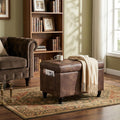 Leather Storage Ottoman Bench Rectangle 24 Inch Foot Rest Ottomans Stool for Living Room Bedroom(Brown)