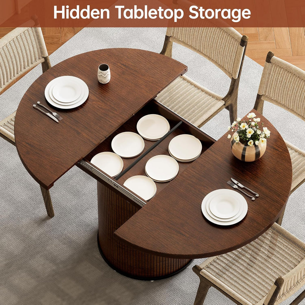 Extendable Round Dining Table for 4-8, 43in-59in Modern Wood Dining Room Table with Removable Leaves, Extendable Dinner Tables w/Heavy Duty Base for Kitchen|Living Room|Small Space, Walnut