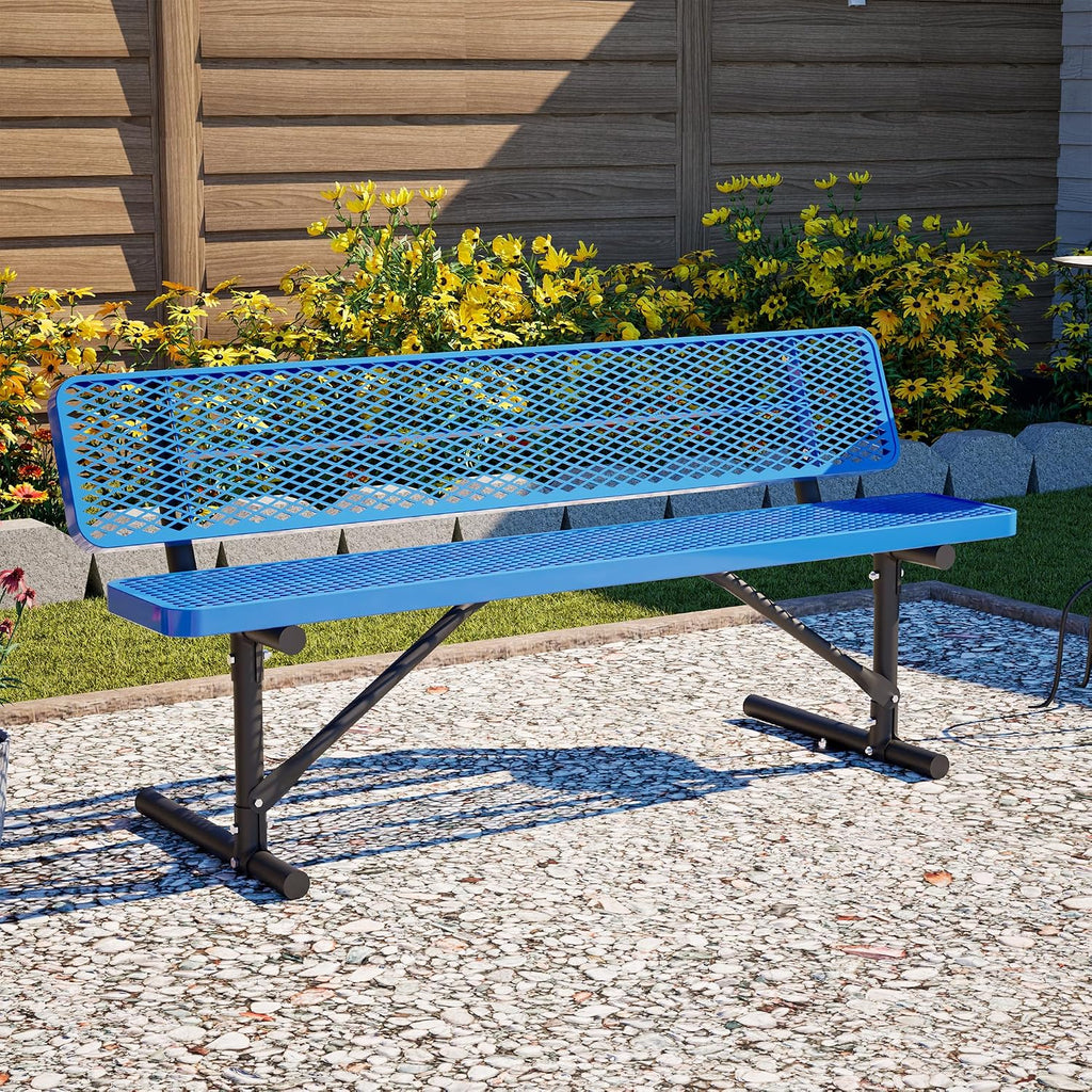 ZeHuoGe 72" Heavy Duty Metal Picnic Bench for 3-4 Adults, 882 LBS Outdoor Bench with Diamond Mesh Top – for Garden, Patio, Park, School, Commercial