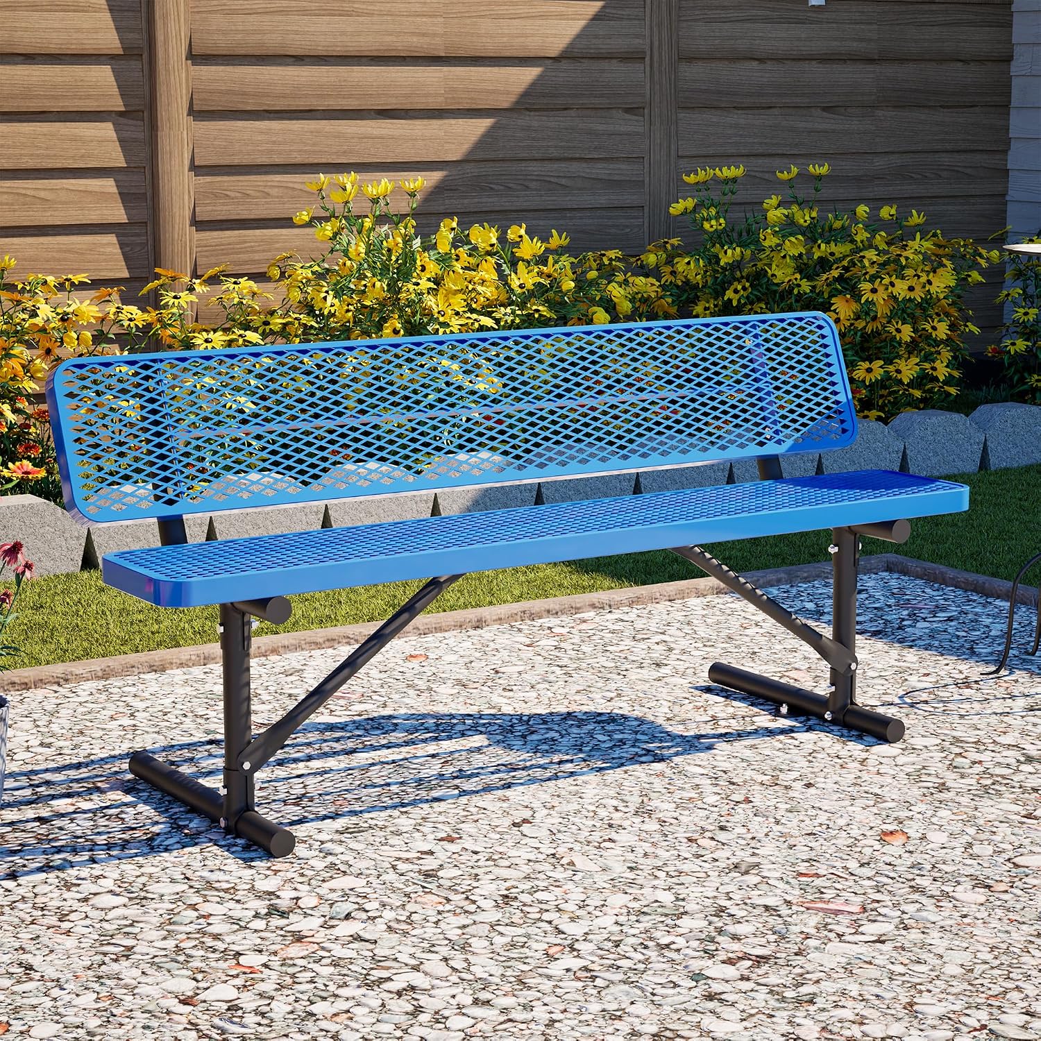 ZeHuoGe 72" Heavy Duty Metal Picnic Bench for 3-4 Adults, 882 LBS Outdoor Bench with Diamond Mesh Top – for Garden, Patio, Park, School, Commercial