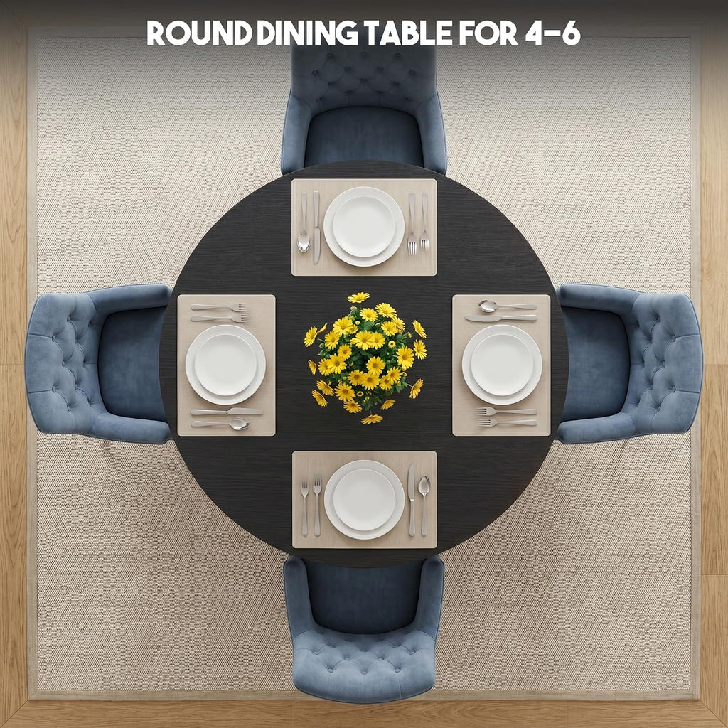 Miereirl Round Dining Table Set for 4, 43.31 Inch Round Kitchen Table and Chairs Set with Storage Shelf, Space Saving Dining Room Table Set, Modern Dining Set for Apartment, Kitchen, Dining Room