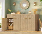 TEENFON 31.5" W Fluted Buffet Cabinet with Storage, Sideboard Cabinet, Coffee Bar Cabinet with 2 Doors and Adjustable Shelf for Living Room, Kitchen, Entryway, Natural