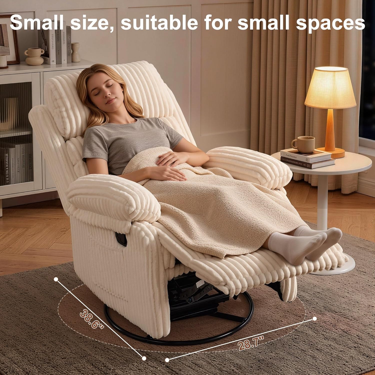 Korser Rocking Recliner Chair, Nursery Rocker Chair for Adults, Small Recliners for Small Spaces, Swivel Rocker Recliner with Cushion, Upholstered Rocking Chairs for Living Room, RV, Corduroy