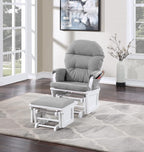 Modern Glider Chair & Ottoman: Solid Wood Frame with Polyester Upholstery - Soft Cushion & Storage Armrests for Kids Room - White/Grey Nursery Rocking Chair Set
