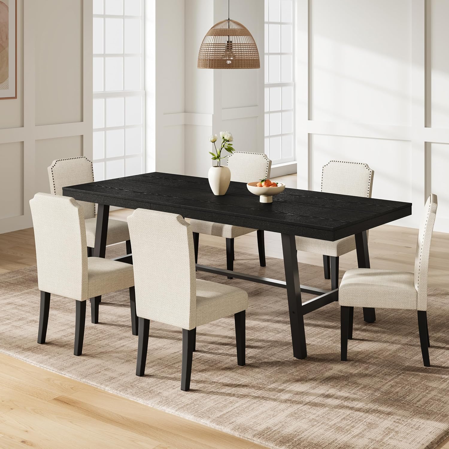 Garvee Industrial Dining Table for 6-8, 78.74" Extra Long Rectangular Kitchen Table with 2"×2" Metal Legs & Wood Top, Large Dining Table for Dining Room, Home Office, Black